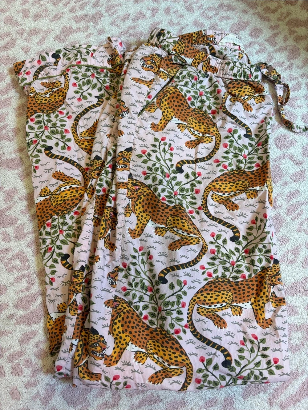 Print fresh Leopard Print Lounge Pants - Cream Background with Mustard & Green - Picture 1 of 2